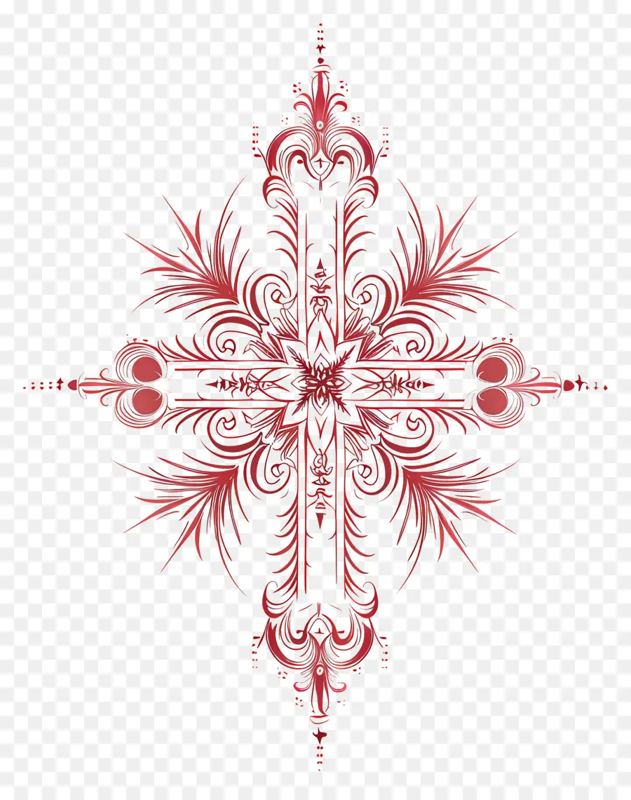 Cruz Cristã，Design Floral Vermelho PNG