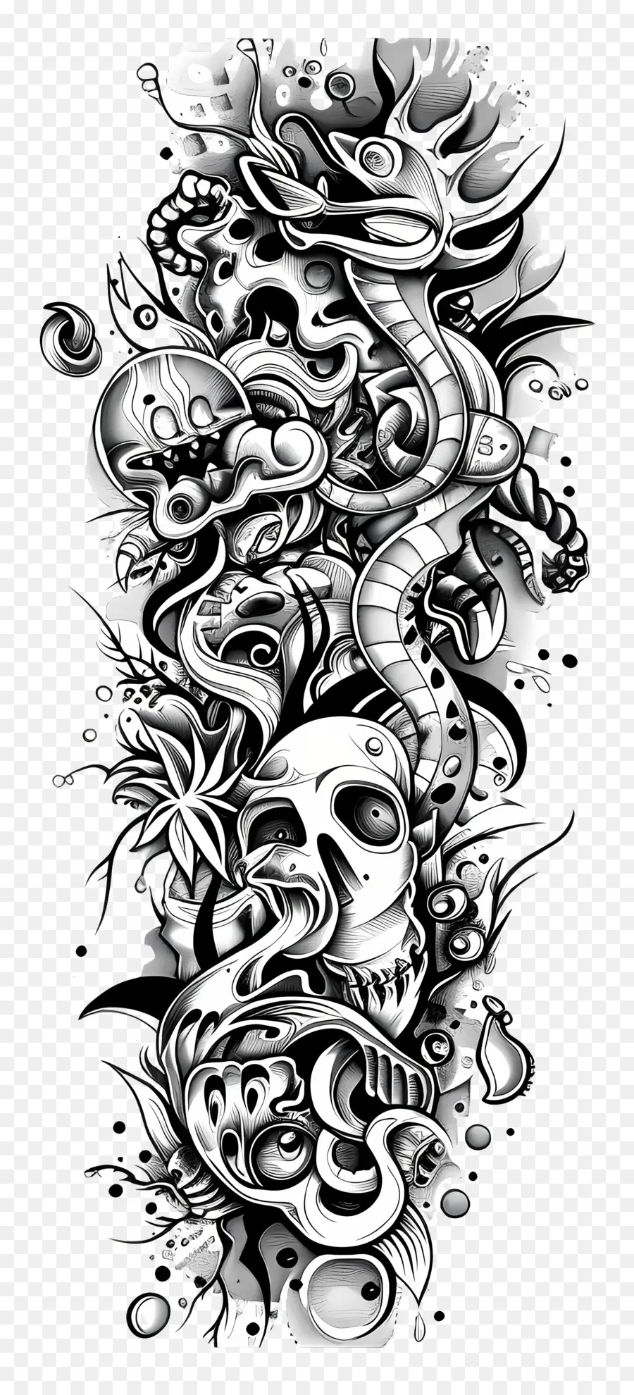 Sleeve Tatuagem，Obra De Arte Em Preto E Branco PNG