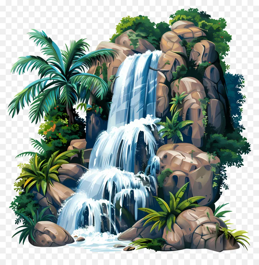 Cachoeira，Vegetação Exuberante PNG
