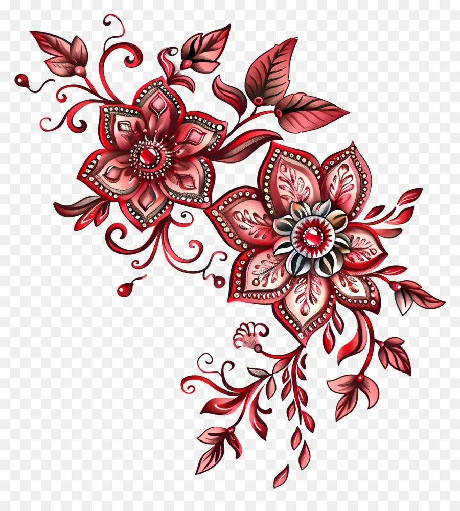 Design Floral Mehndi，Design Floral Vermelho PNG