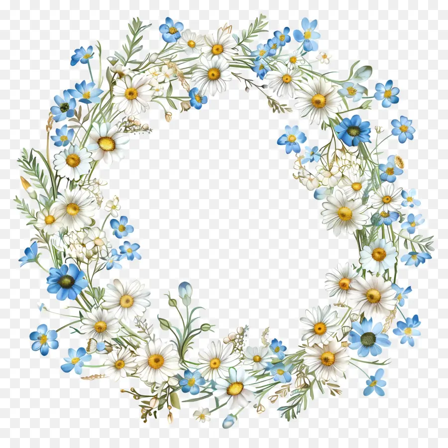 Coroa De Flores，Azul E Branco Flores PNG