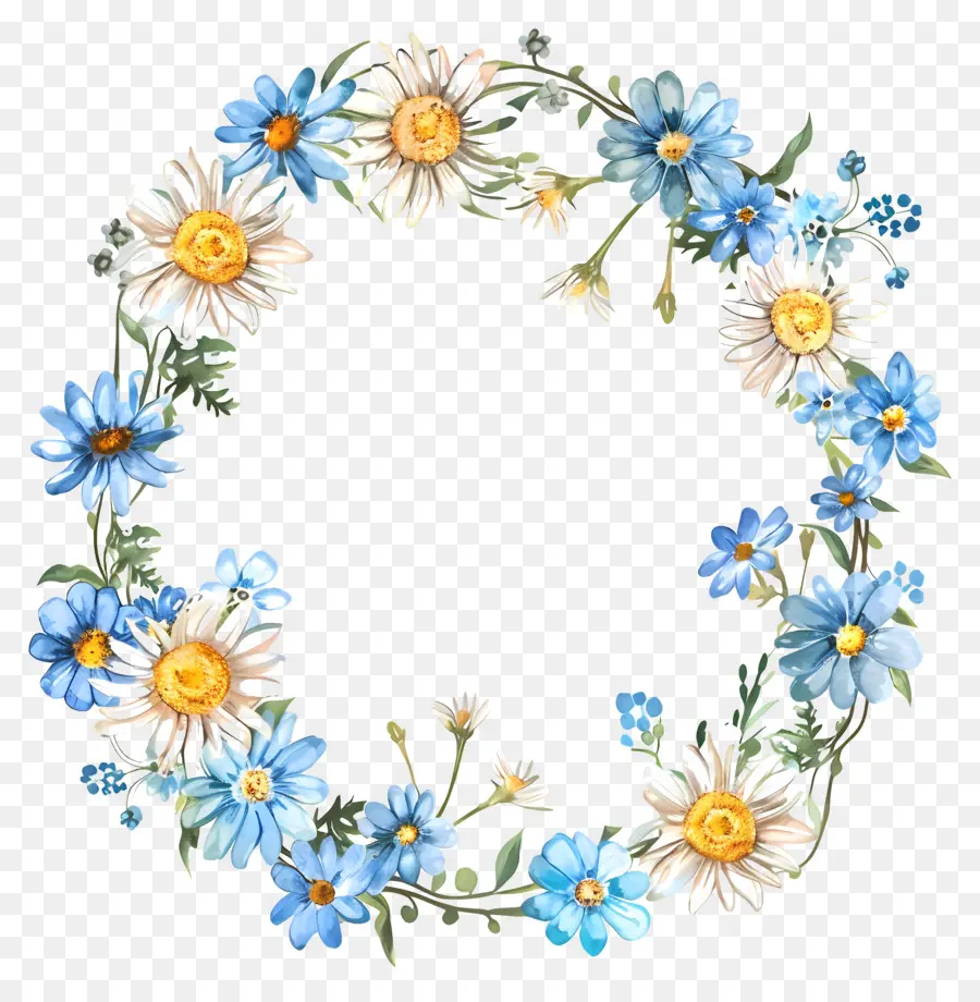 Coroa De Flores，Azul E Branco Flores PNG