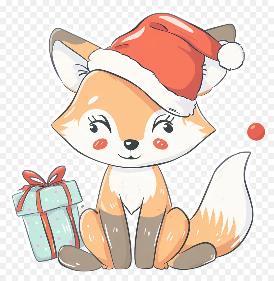 Raposa，Raposa Fofa Com Chapéu De Papai Noel PNG