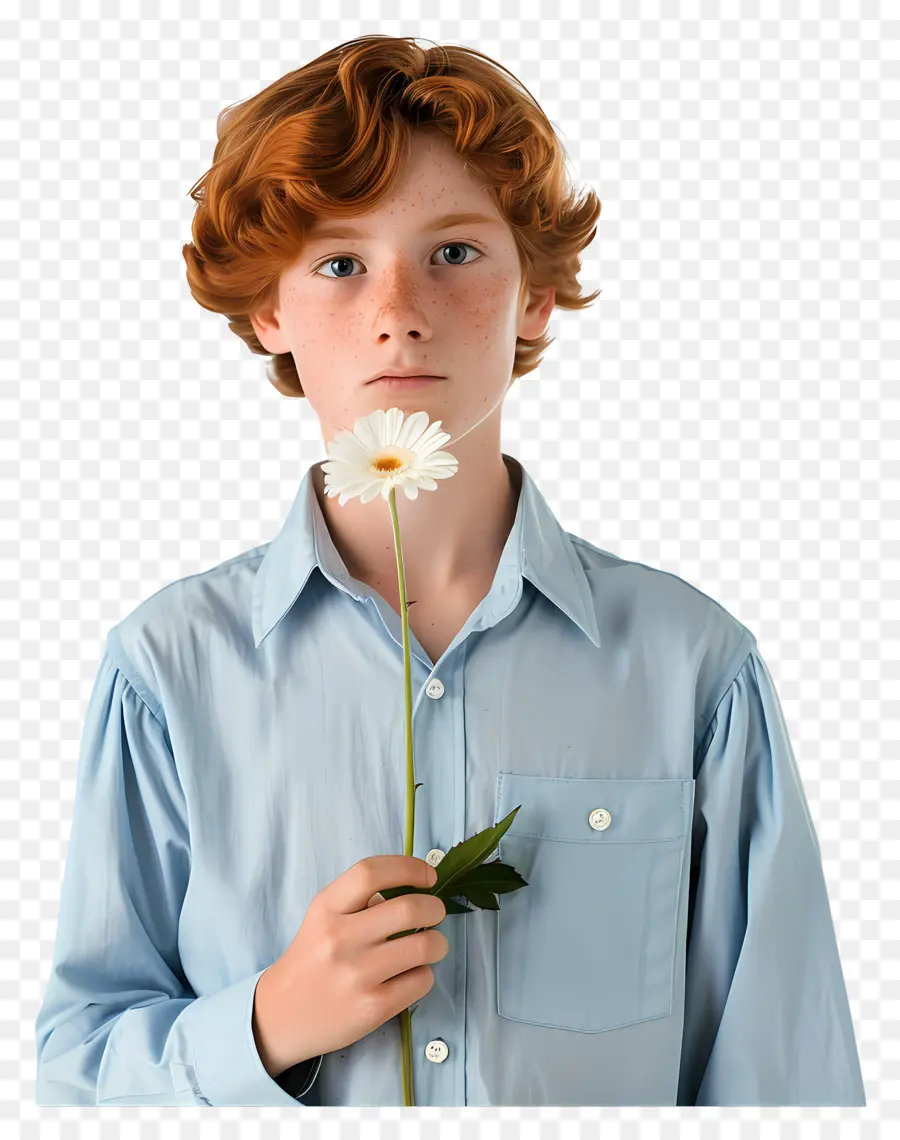 Adolescente，Menino Com Flor PNG