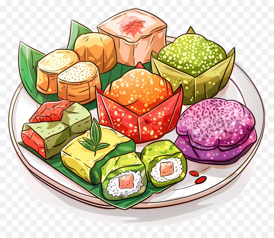 Kuih Malaio，Doces Coloridos PNG