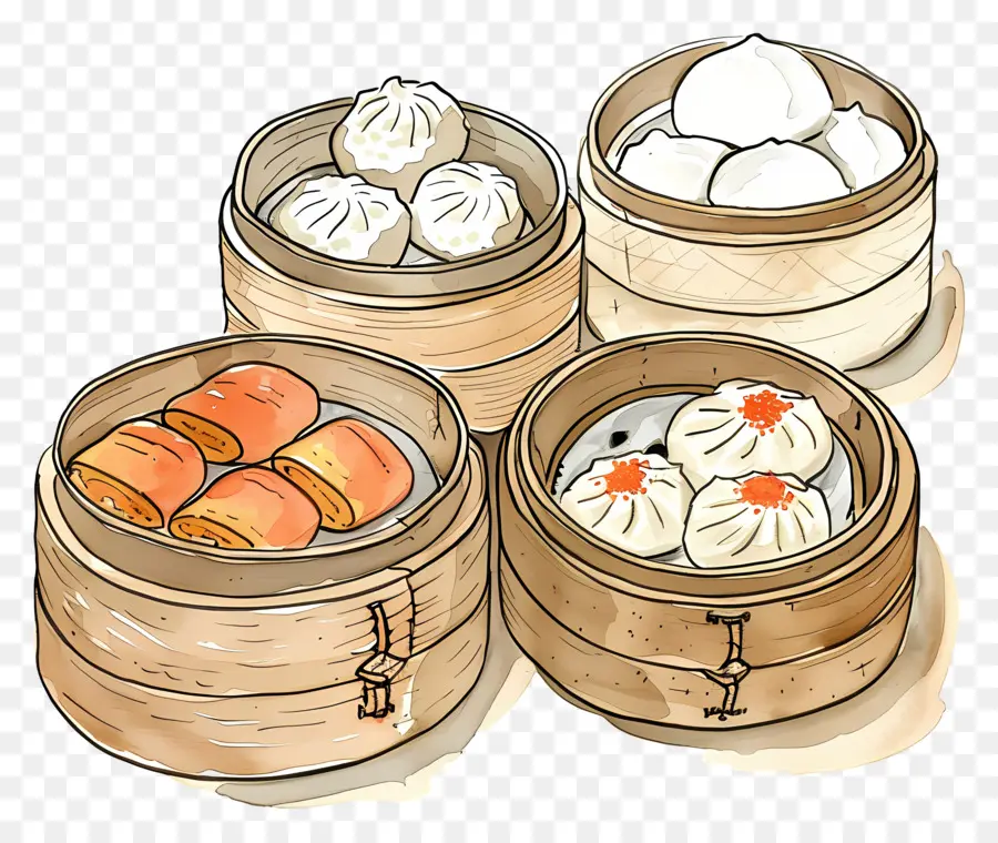 Dim Sum，Cesta De Bambu PNG