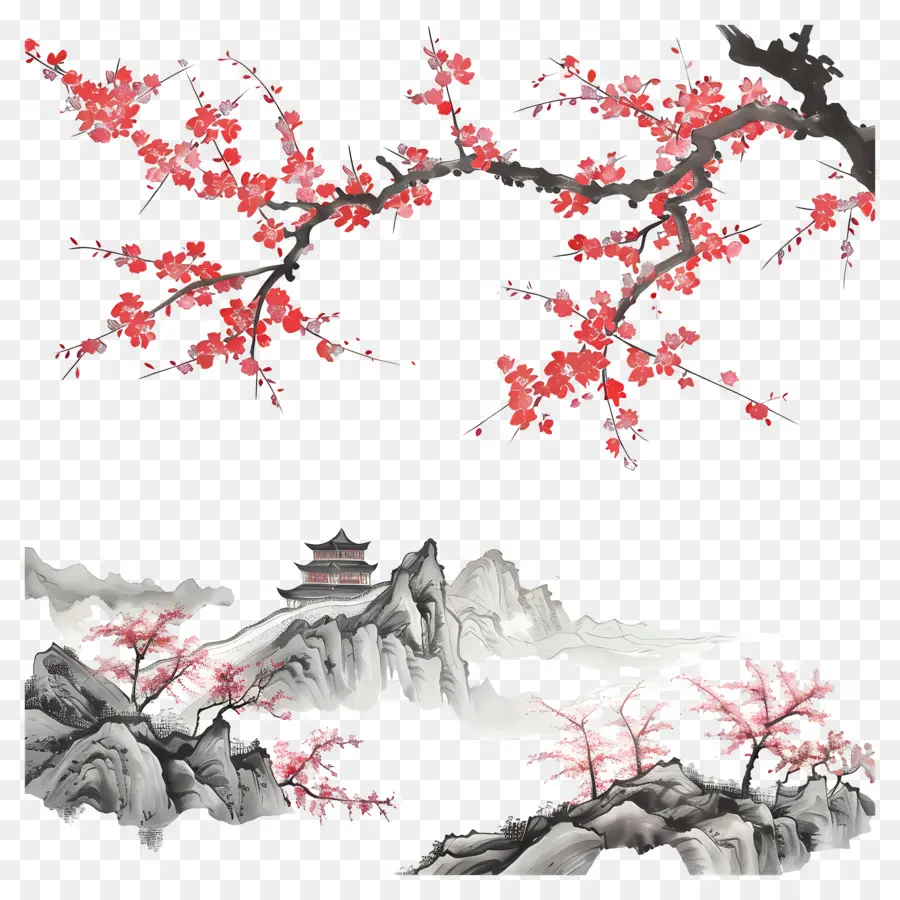 Fundo Chinês，Pintura Tradicional Chinesa PNG