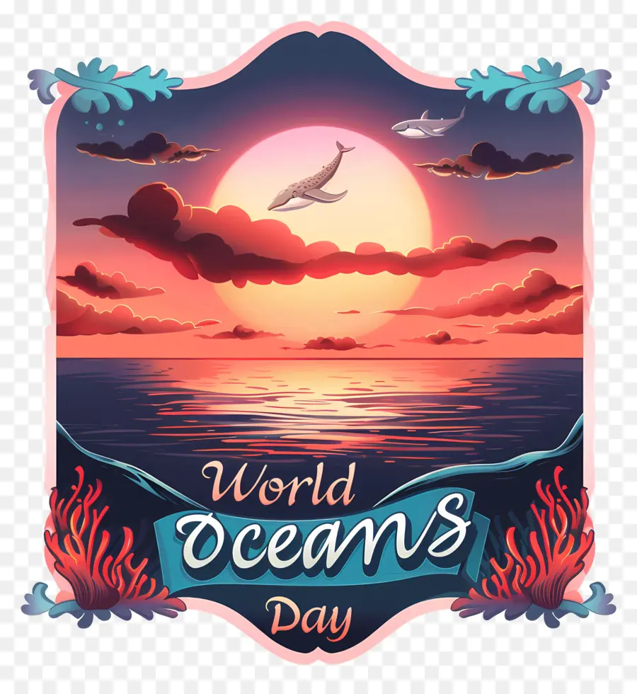 O Dia Mundial Dos Oceanos，Pôr Do Sol PNG