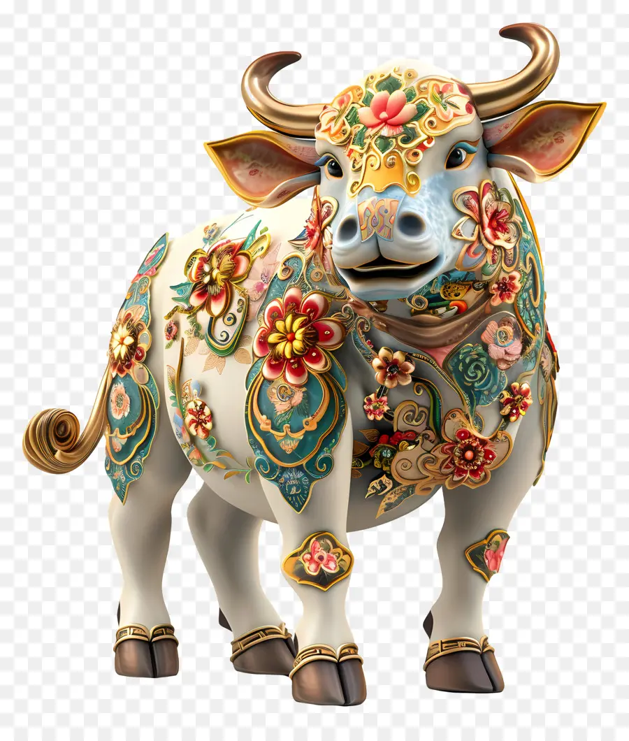 Zodíacos Chineses，Estátua De Vaca De Madeira PNG