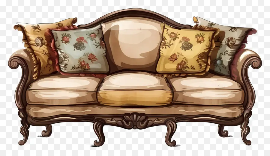 Sofá Com Travesseiros，Sofá Ornamentado PNG