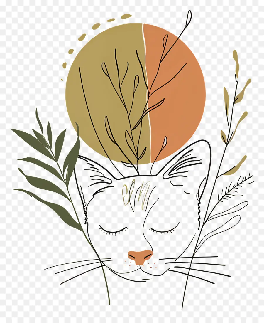 Gato Abstrato，Gato Com Plantas PNG