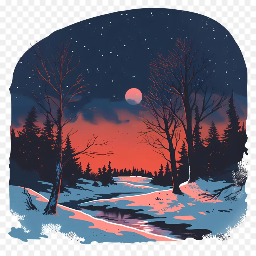 Noite De Inverno，Paisagem De Inverno PNG