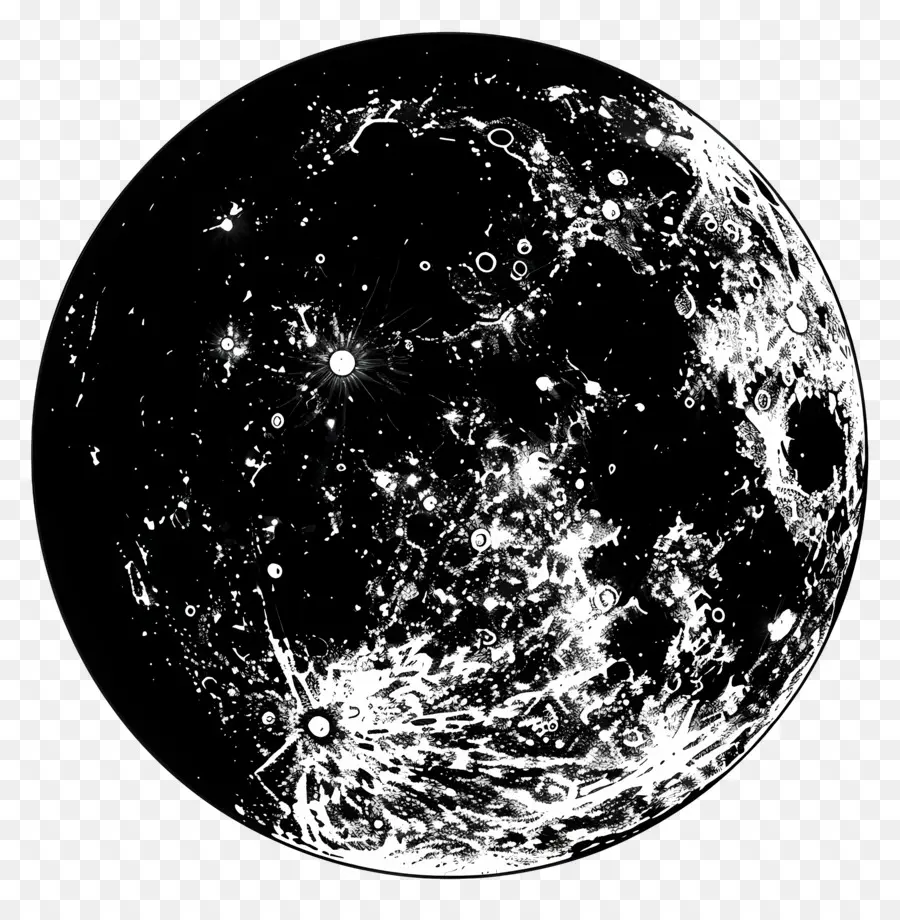 Lua Cheia，Preto E Branco PNG