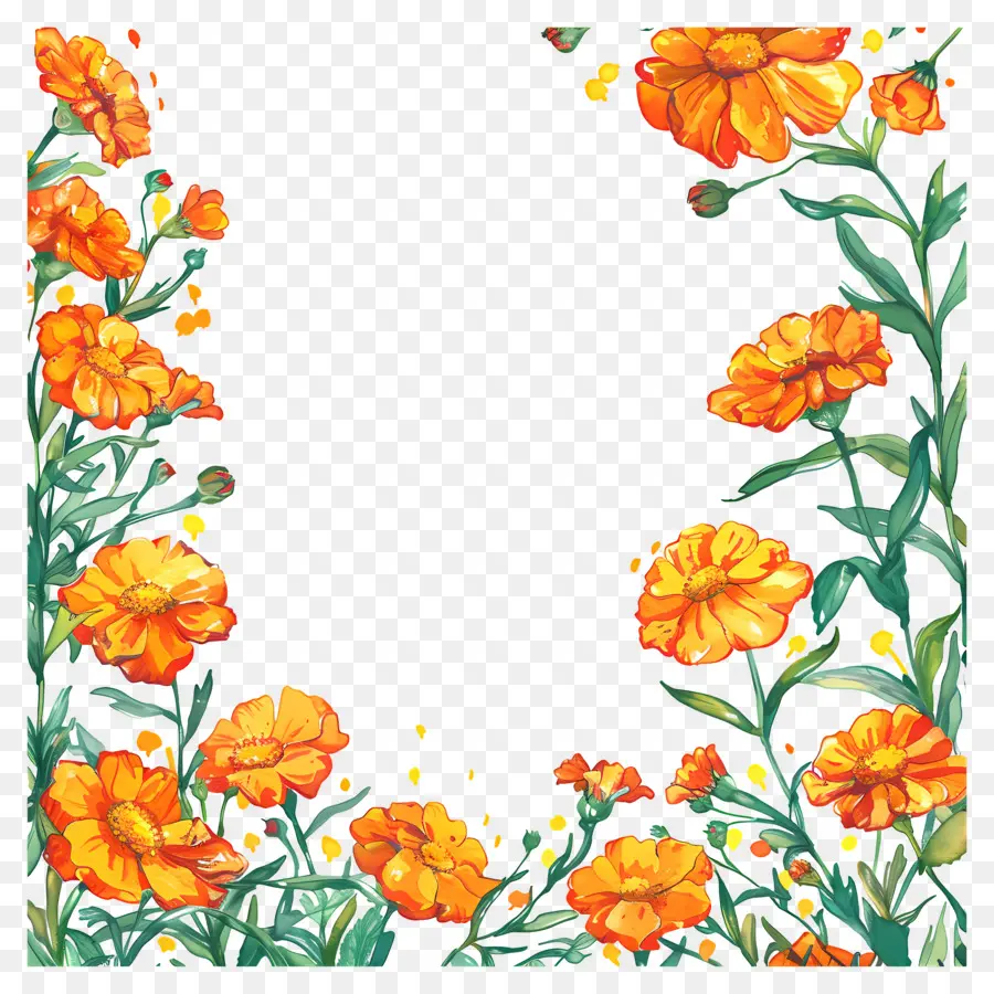 Flores Laranja，Moldura Floral PNG