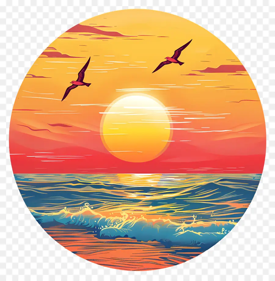 Sunset Sobre O Oceano，Pôr Do Sol PNG
