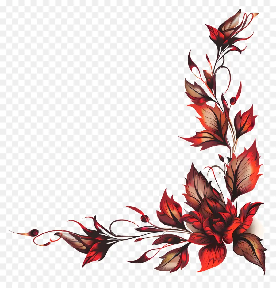 Borda Da Folha De Canto，Flor Vermelha PNG