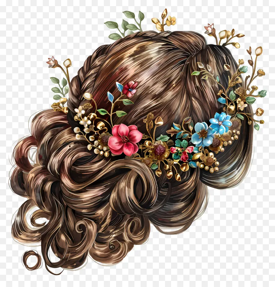 Penteado De Princesa，Cabelo Com Flores PNG