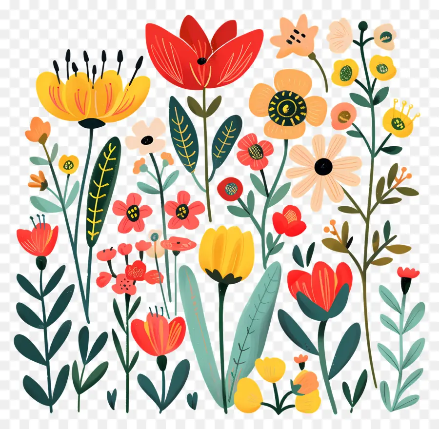 Desenhos Animados De Jardim De Flores，Flores Coloridas PNG