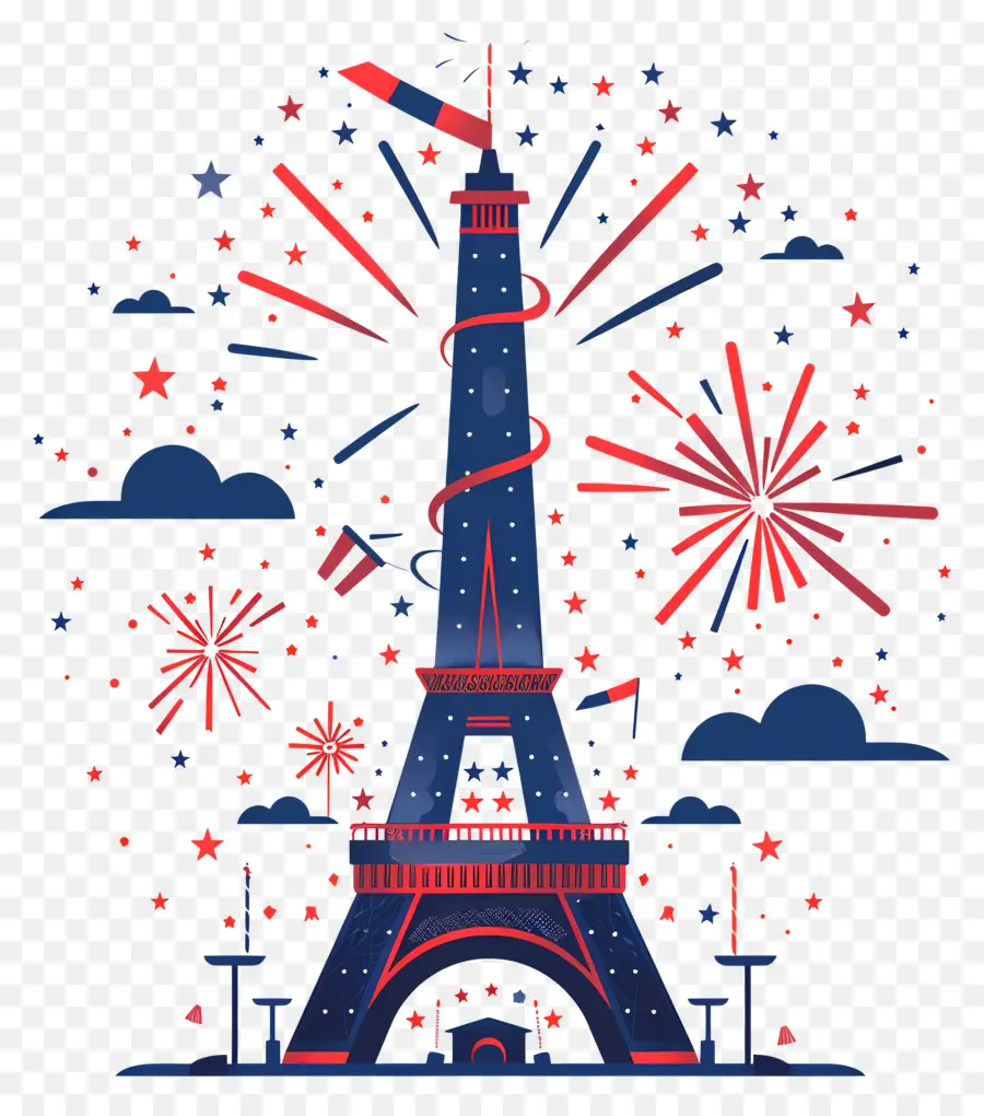 Dia Da Bastilha，Torre Eiffel Com Fogos De Artifício PNG