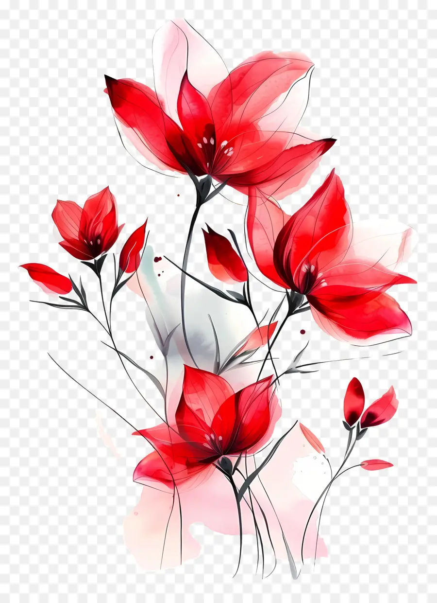 Aquarela Flores，Flores Vermelhas PNG