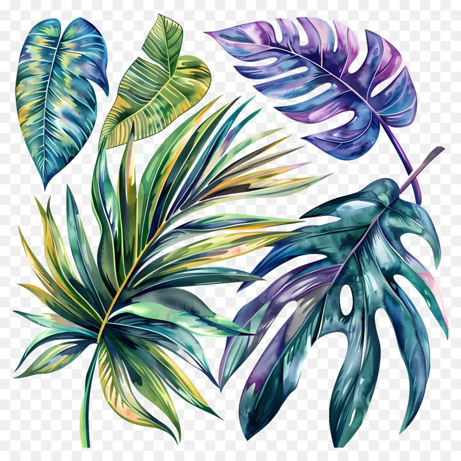 Folhas Tropicais Exóticas，Pintura Em Aquarela PNG