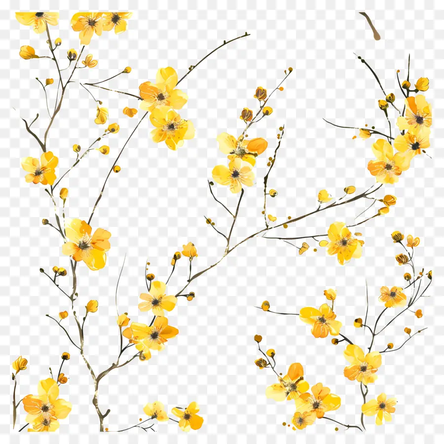 Flores Amarelas，Ramo De árvore PNG