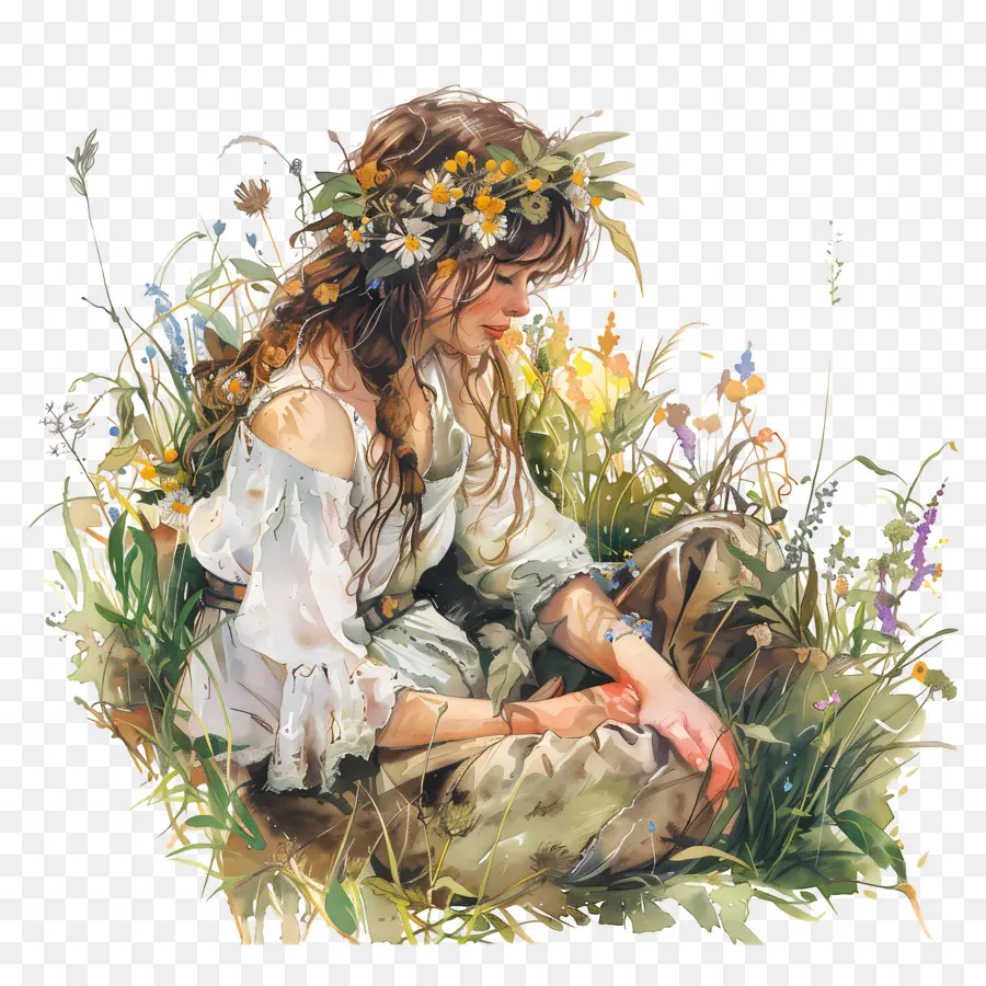 Solstício De Verão，Menina Com Flores PNG