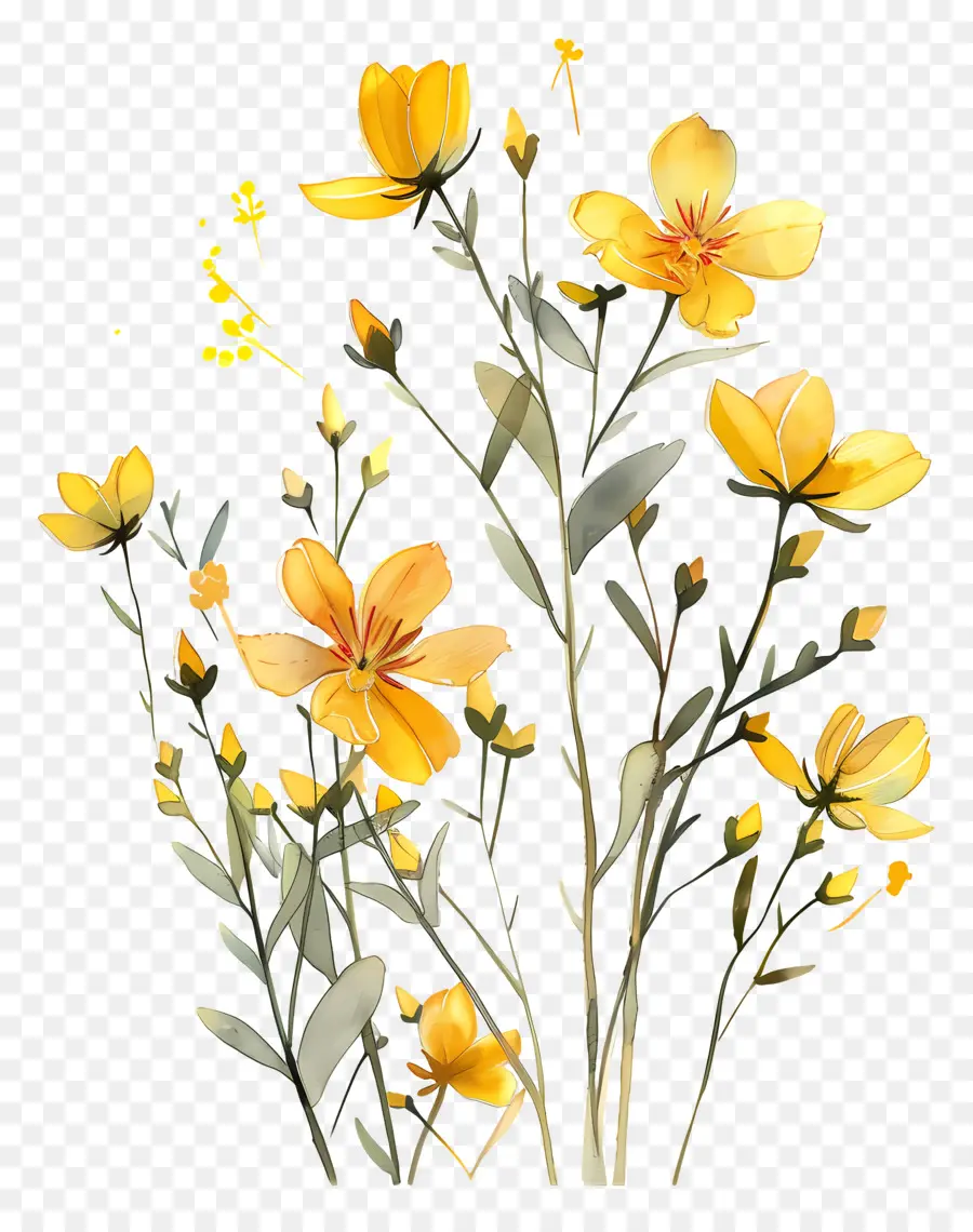 Flores Amarelas，Pintura Em Aquarela PNG