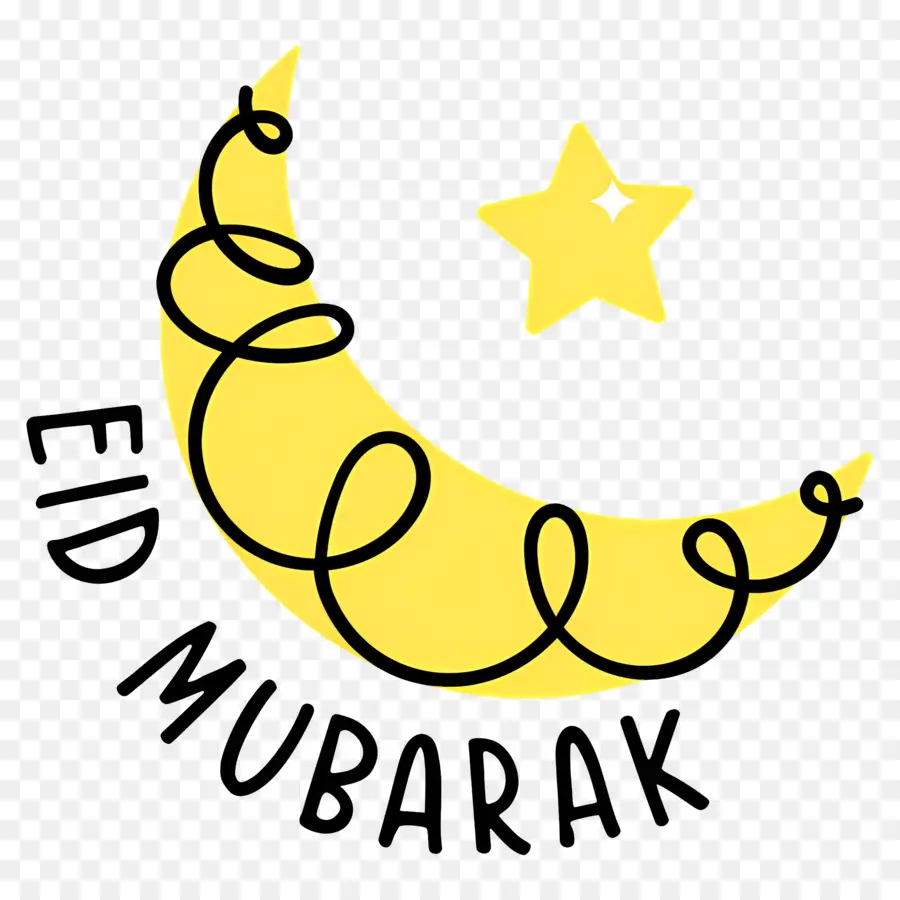 Eid Mubarak，Lua Crescente Amarela PNG