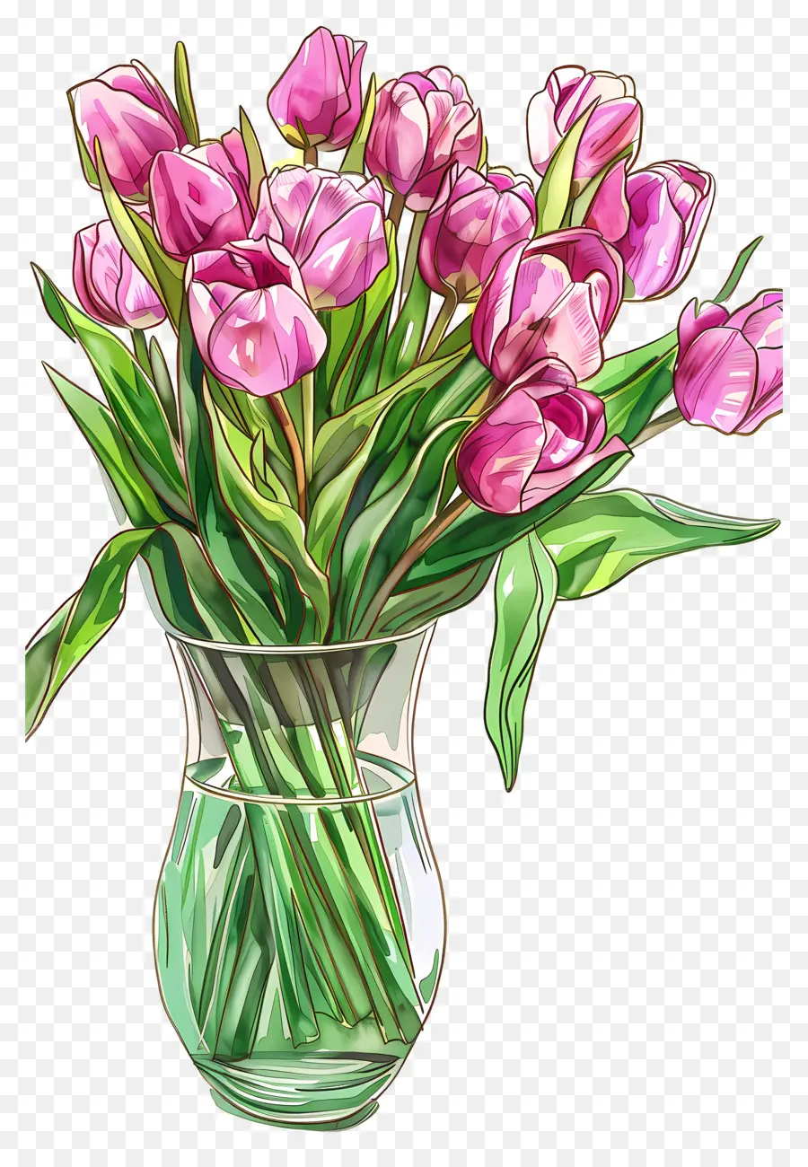 Tulipas Rosa，Vaso PNG