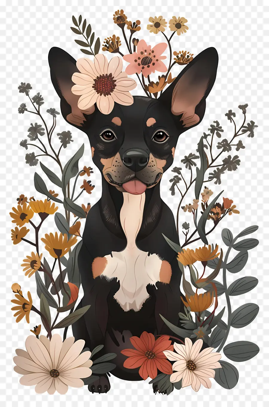 Cachorro，Cachorro Com Flores PNG