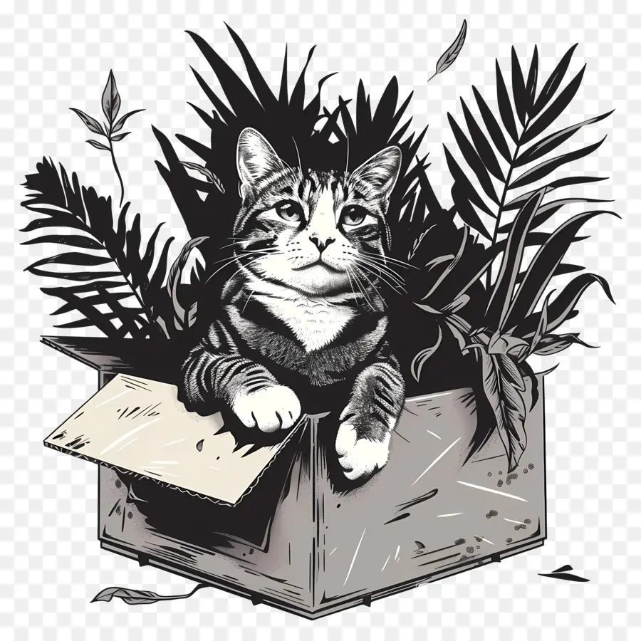 Gato Listrado，Gato Na Caixa PNG