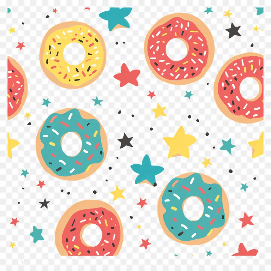 Donuts E Estrelas，Padrão Sem Emenda PNG