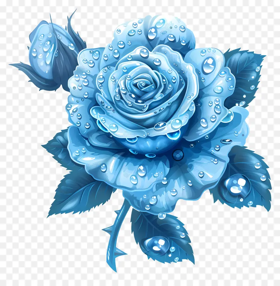 Rosa Azul，As Gotas De água PNG