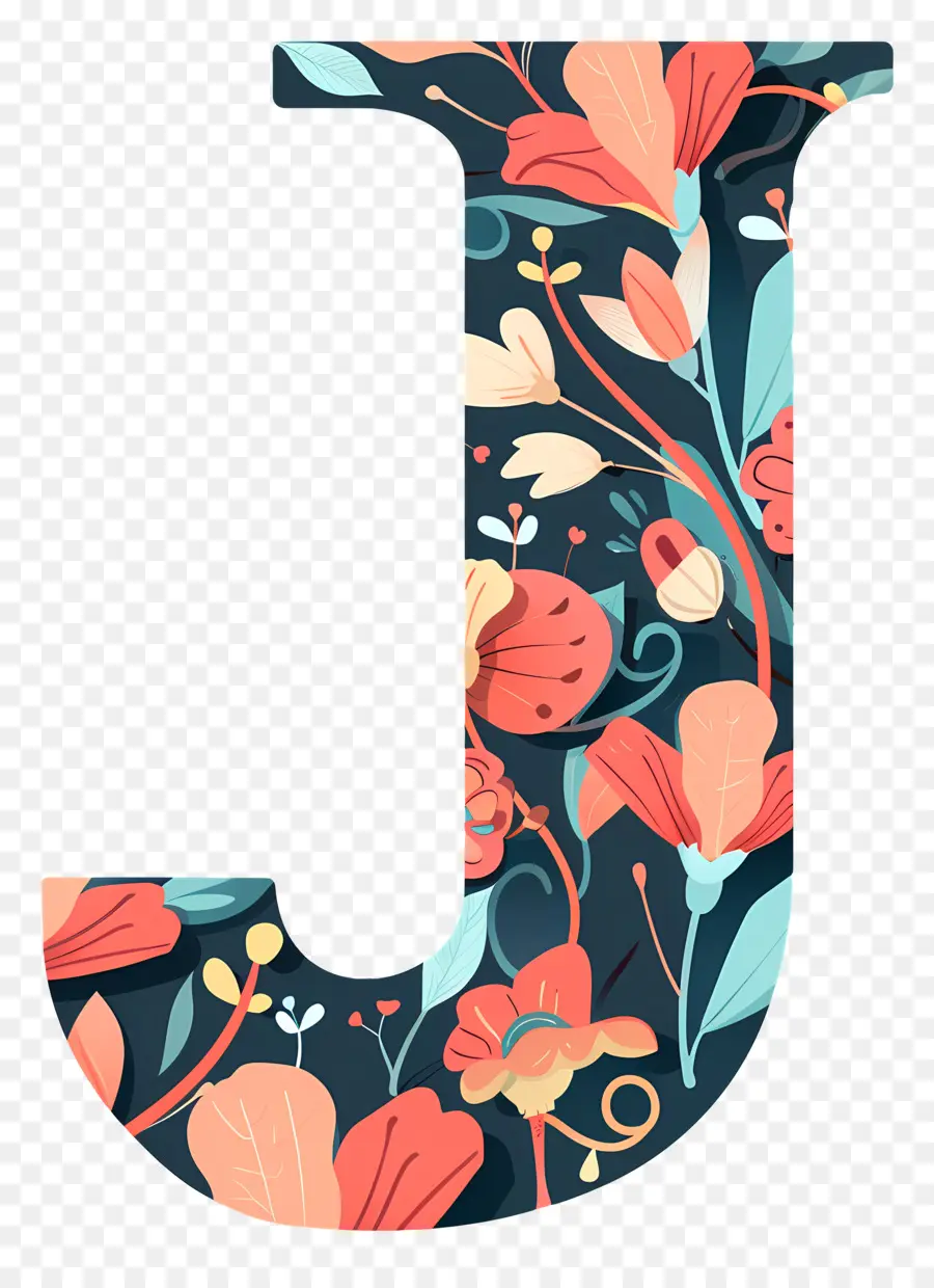 Letra J，Design Floral PNG