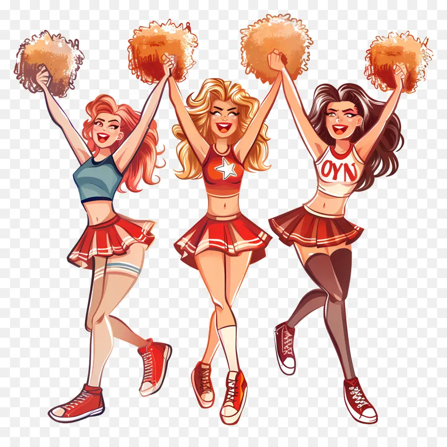 Cheerleaders，Uniformes Vermelhos E Brancos PNG