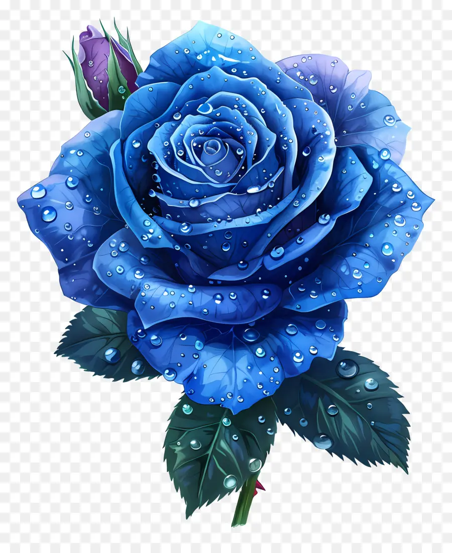 Rosa Azul，As Gotas De água PNG