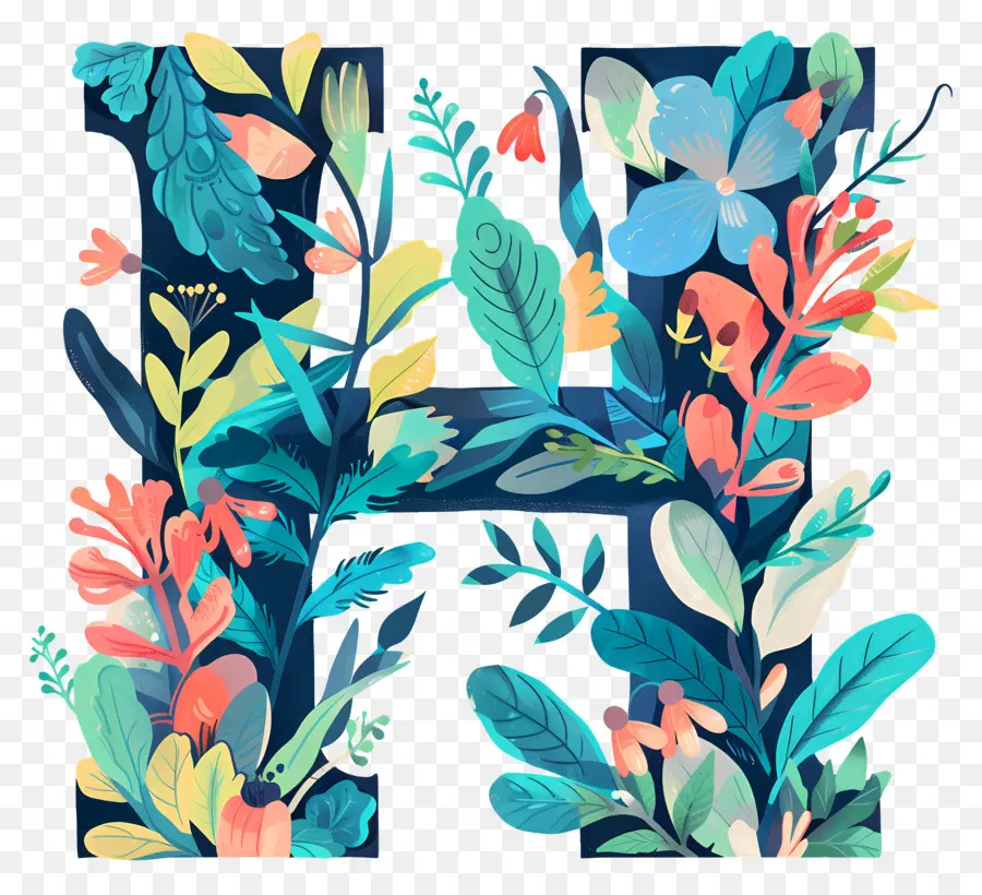 Letra H，Design Floral PNG