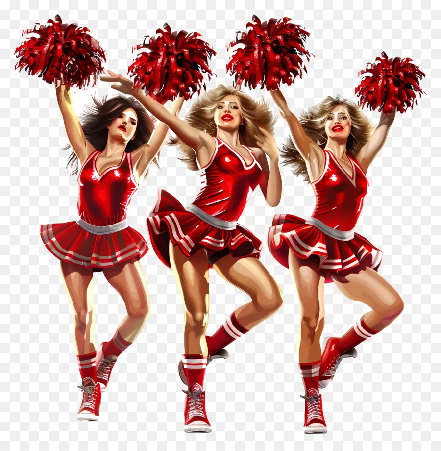 Cheerleaders，Uniformes Vermelhos E Brancos PNG