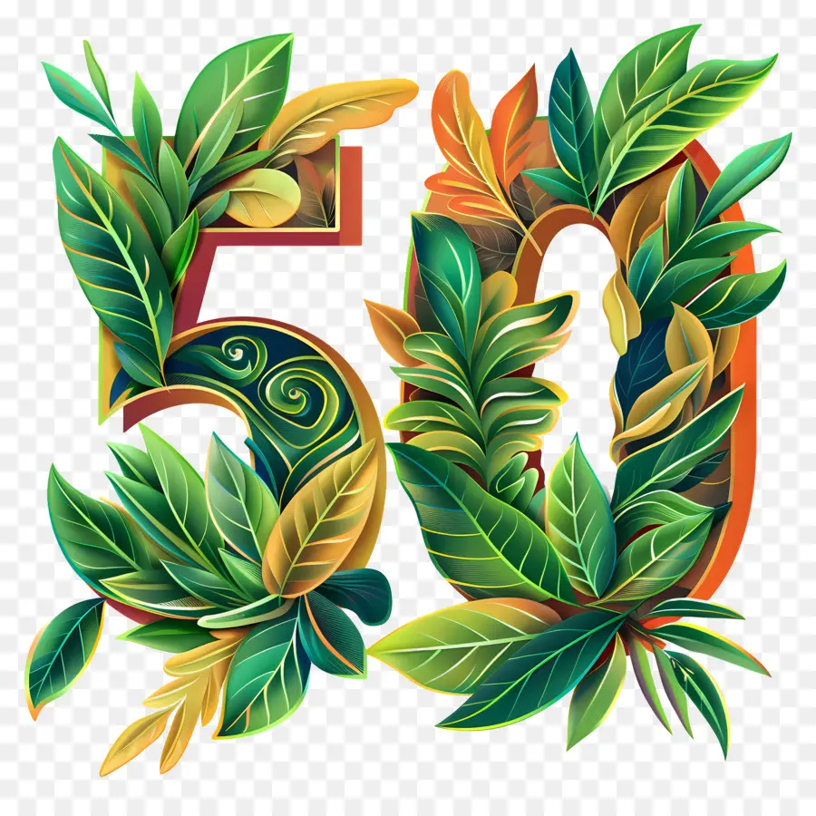 O Número 50，Arte Da Folha PNG