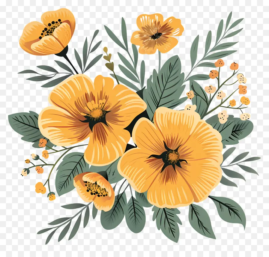 Vintage Flor，Flores Amarelas PNG