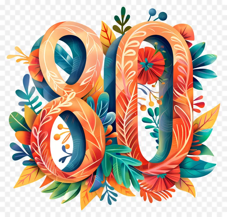 Número 80，Bolo De Aniversário De 80 Anos PNG