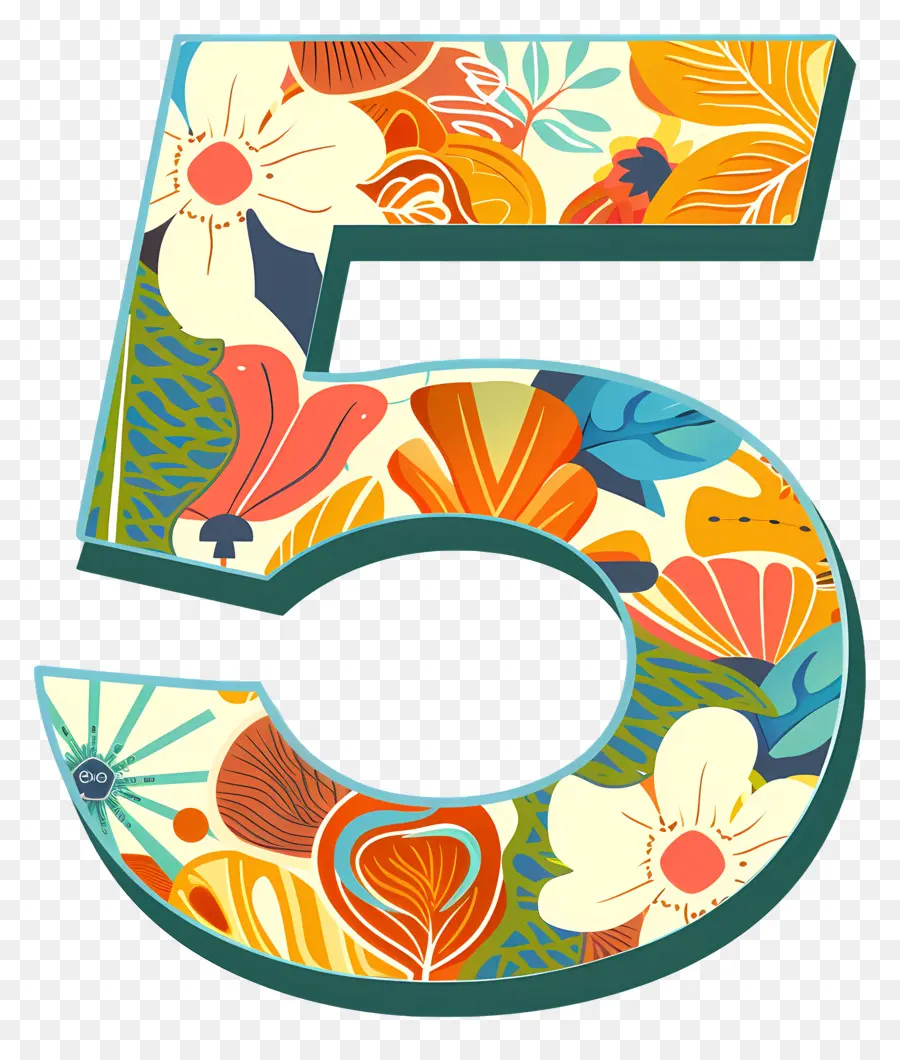 Número 5，Floral Número PNG