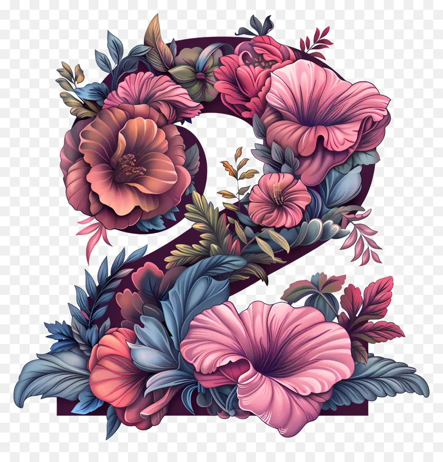 Número 2，Design Floral PNG