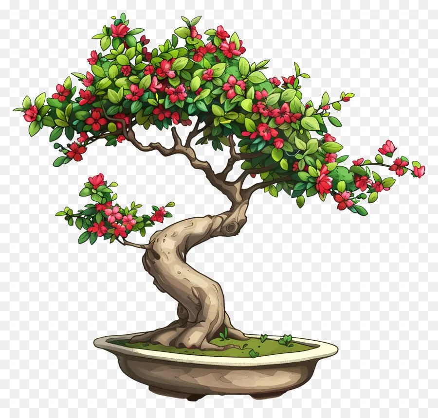 Uma árvore Bonsai，Flores Cor De Rosa PNG