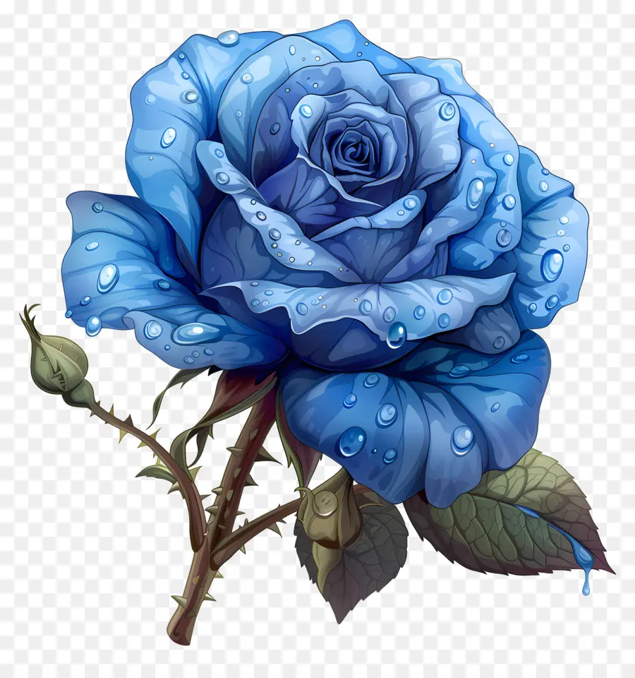 Rosa Azul，As Gotas De água PNG