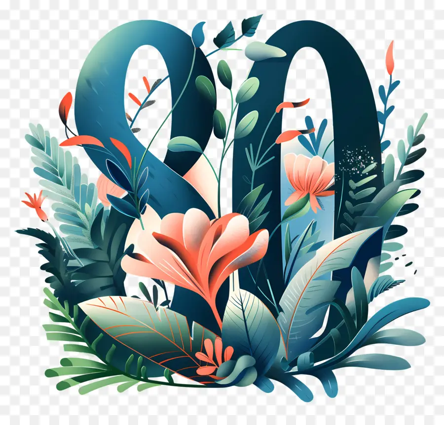 Número 80，Logotipo Floral PNG