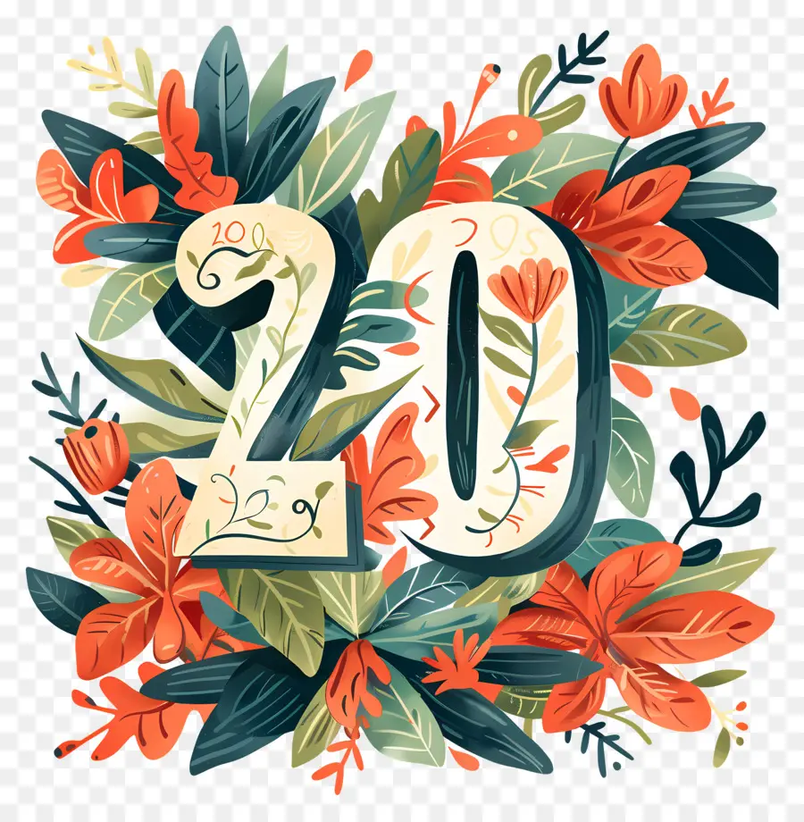 Número 20，Design Floral PNG