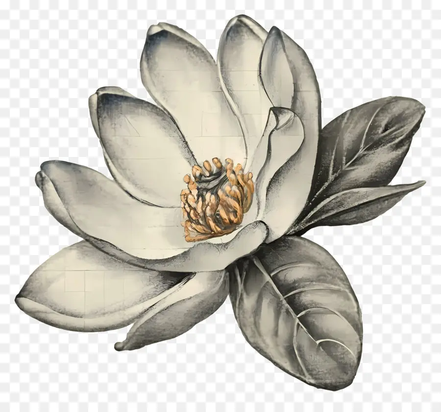 Flor De Magnolia，Ilustração A Preto E Branco PNG