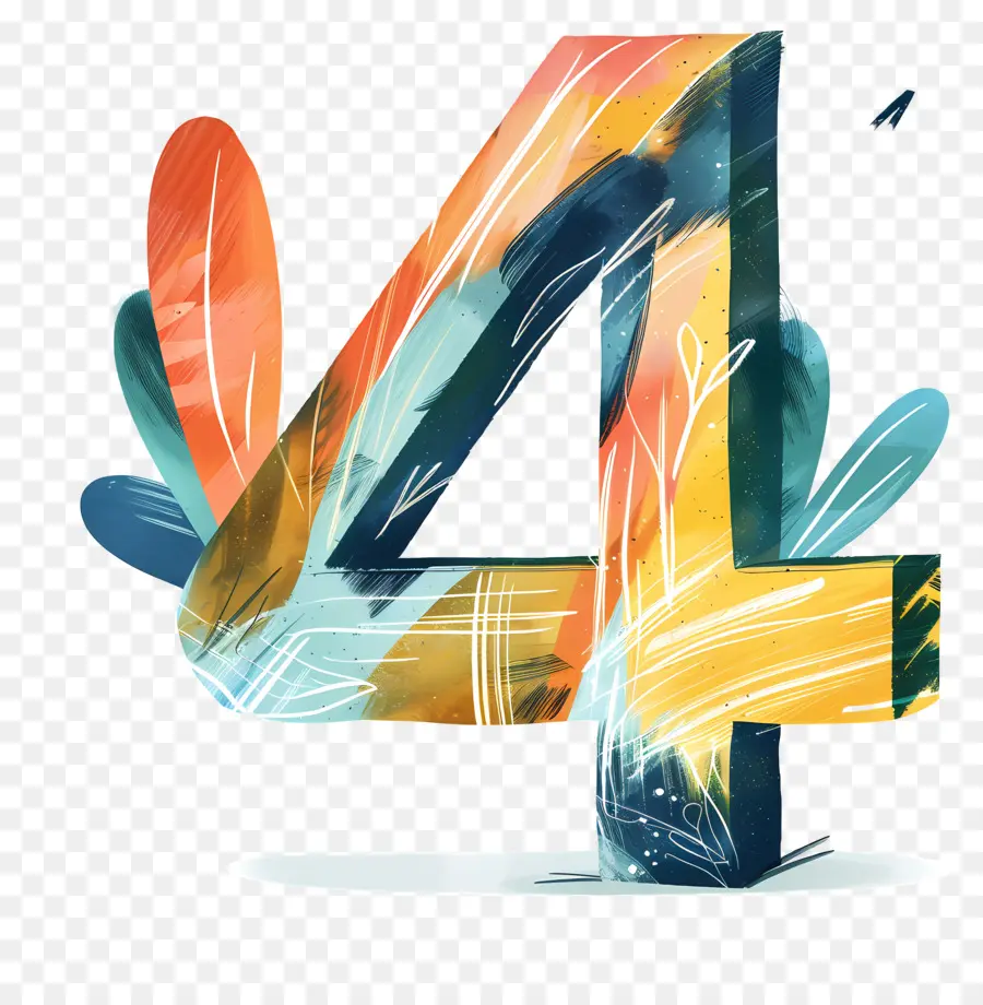 Número 4，Colorido PNG